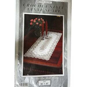 Vintage Better Home Table Runner 16x43 White New Crochet Style Vinyl Scarf Lace